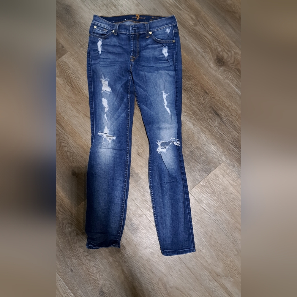 Women's 7 for all mankind ankle distressed skinny jeans, Sz 27